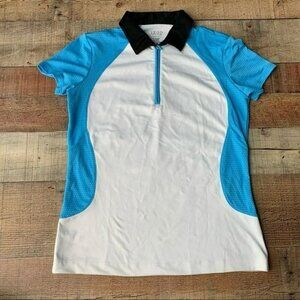 IZOD Womens size x-small blue and white half zip racing shirt